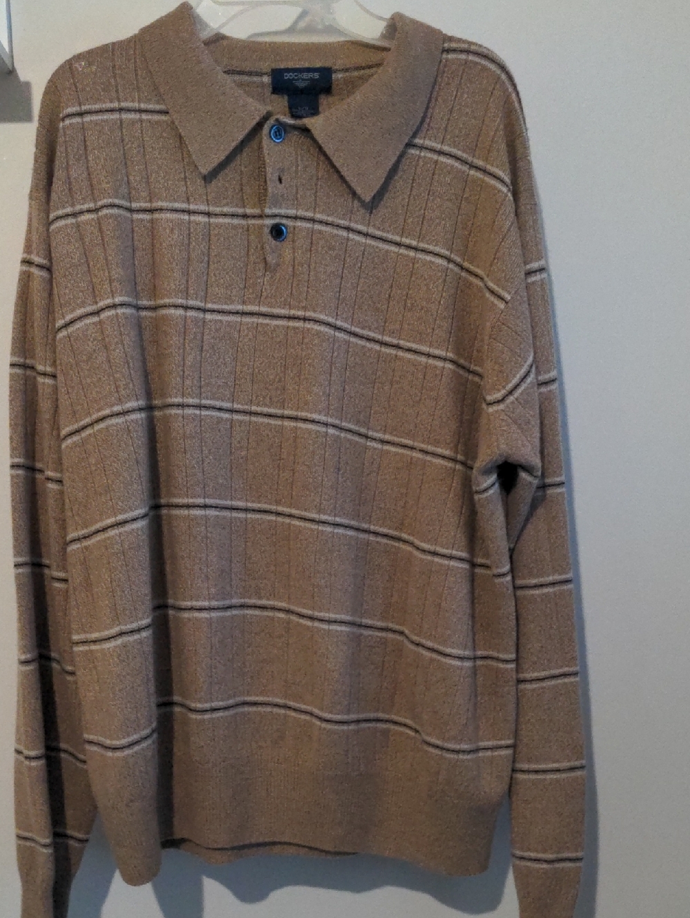 Dockers Size L Tan and Cream Striped Polo Sweater